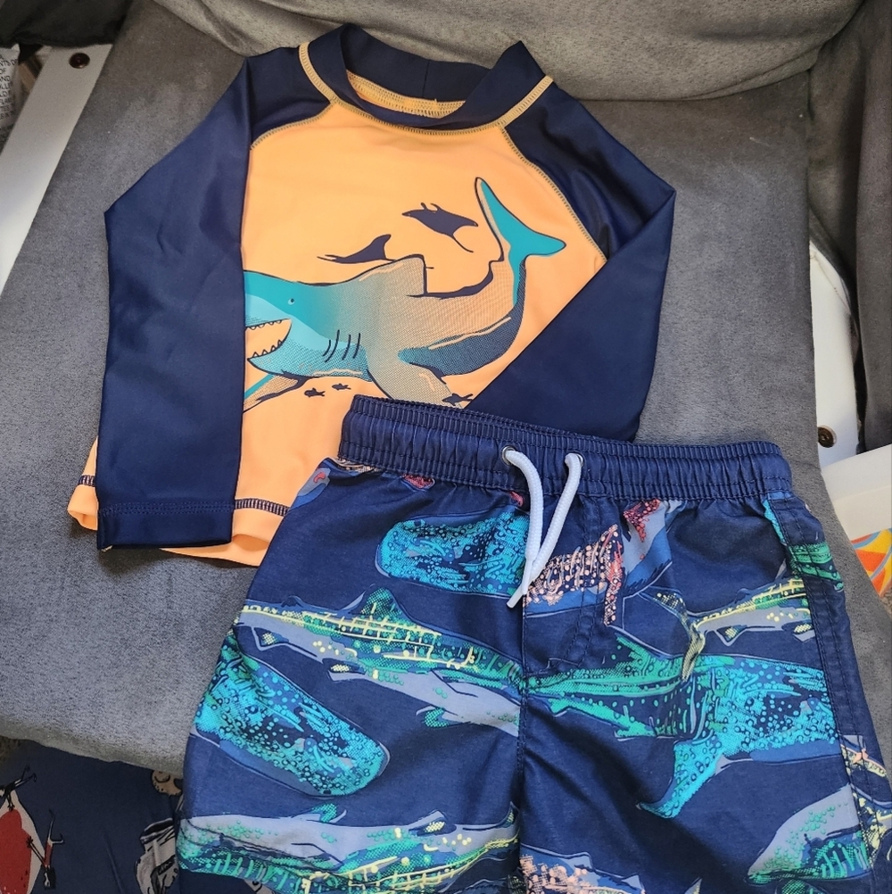 Carter's Boys Navy & Orange Shark Rashguard Set